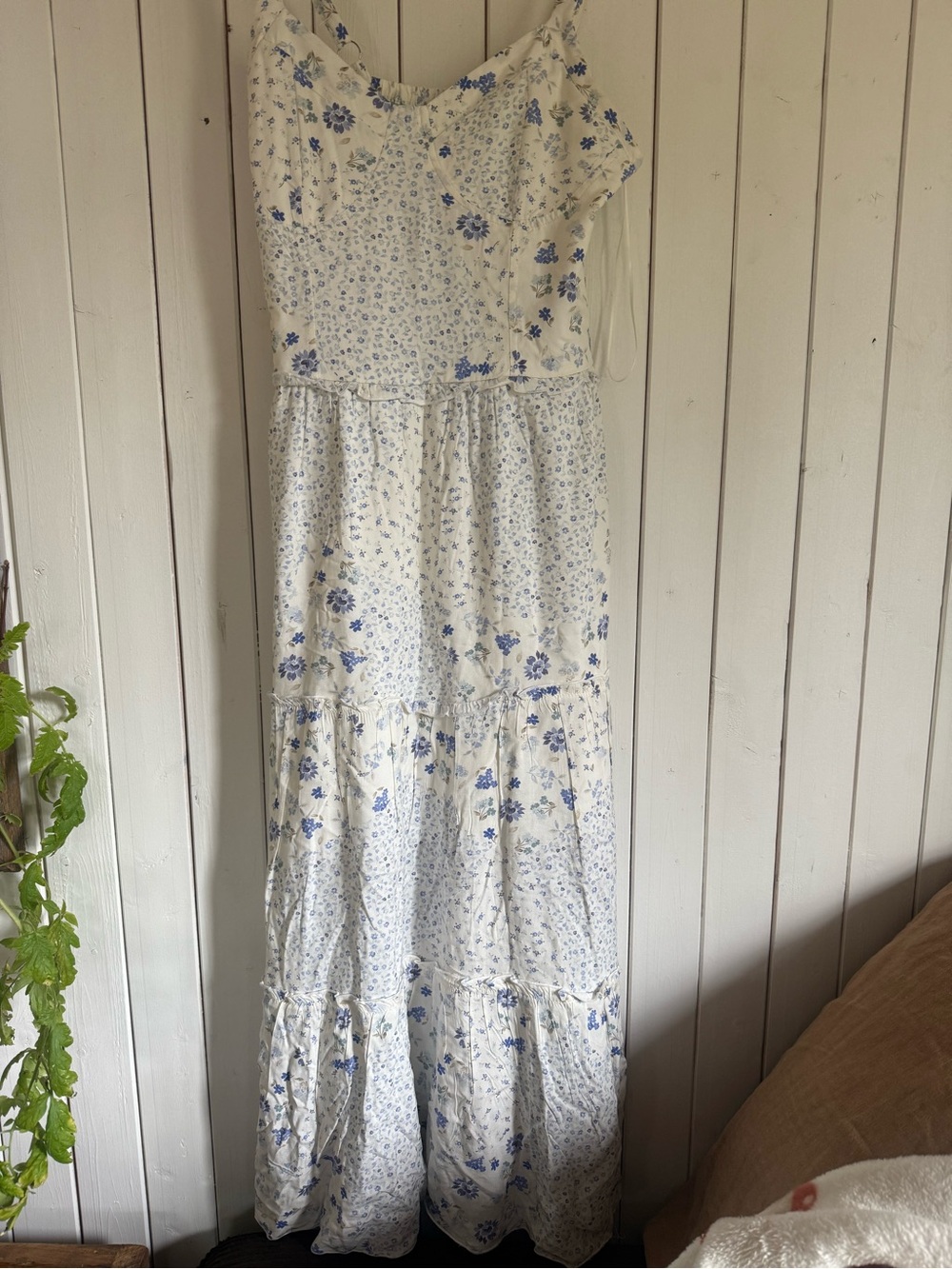 White and Blue Floral Maxi Dress by